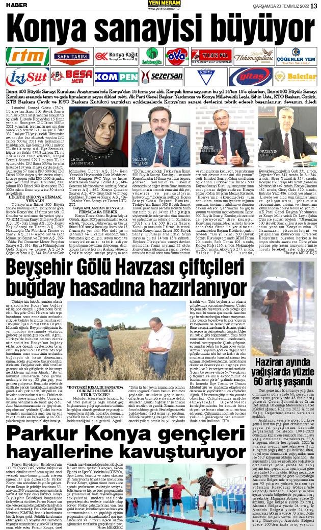 20 Temmuz 2022 Yeni Meram Gazetesi
