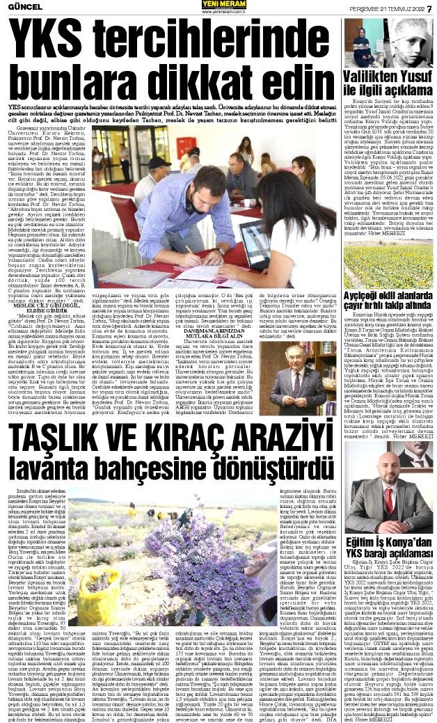 21 Temmuz 2022 Yeni Meram Gazetesi
