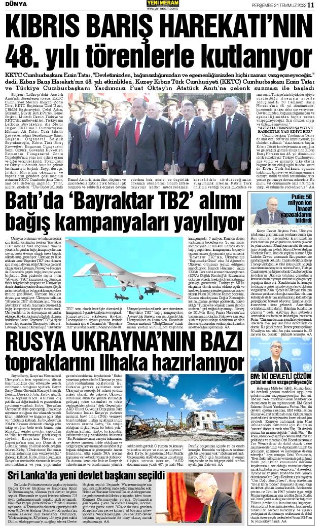 21 Temmuz 2022 Yeni Meram Gazetesi
