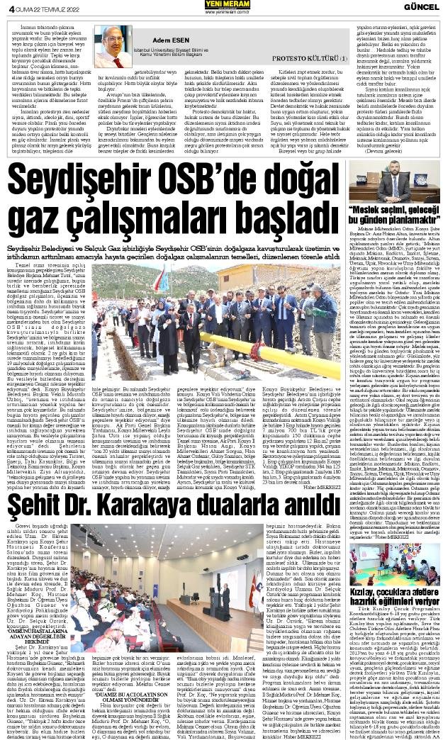 22 Temmuz 2022 Yeni Meram Gazetesi
