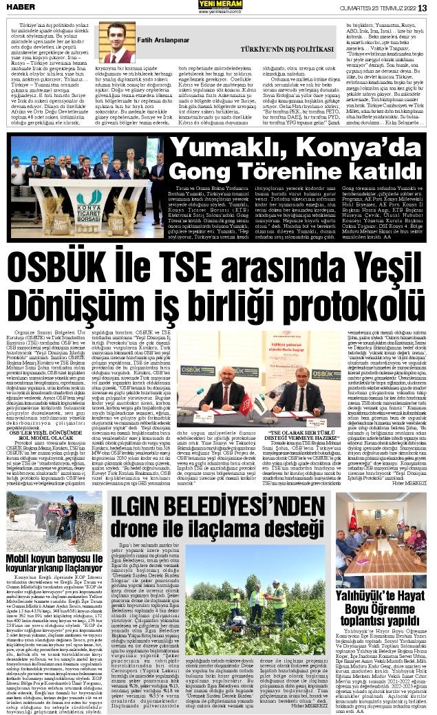 23 Temmuz 2022 Yeni Meram Gazetesi