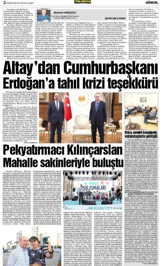 25 Temmuz 2022 Yeni Meram Gazetesi