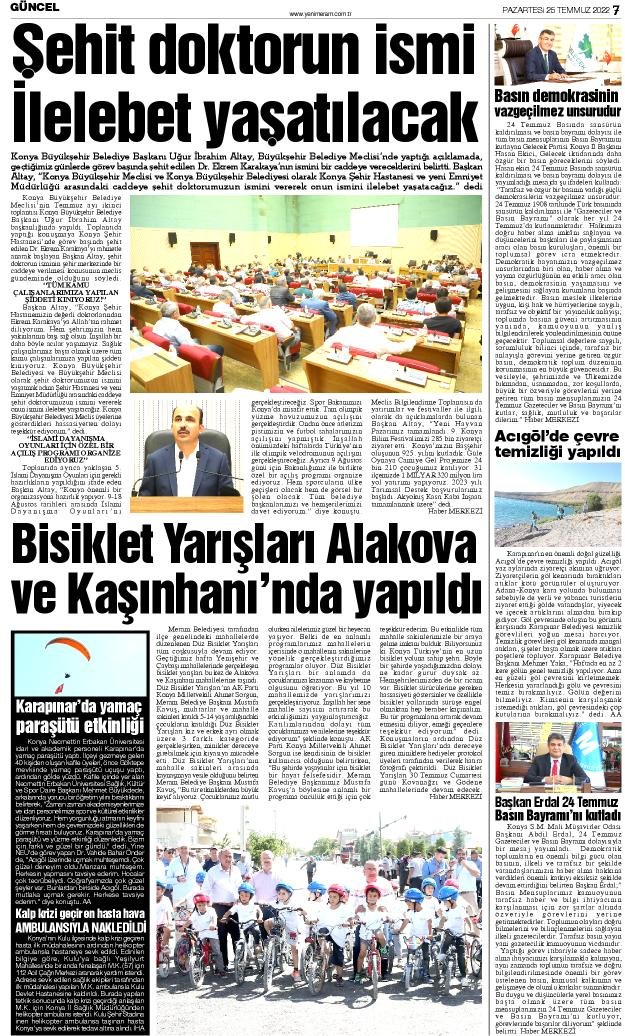 25 Temmuz 2022 Yeni Meram Gazetesi