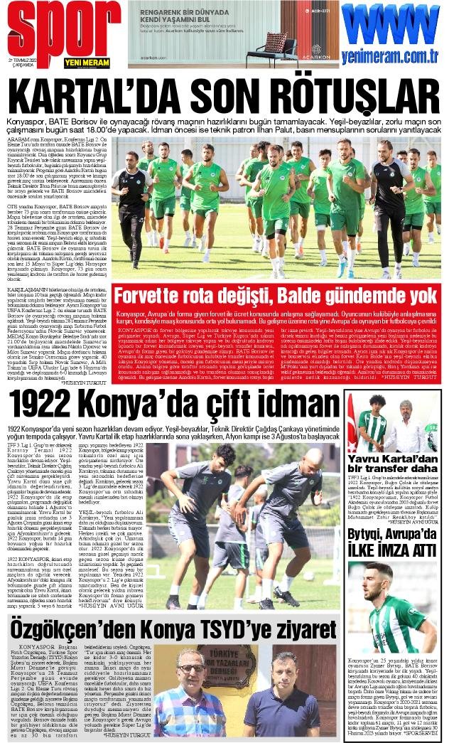 27 Temmuz 2022 Yeni Meram Gazetesi
