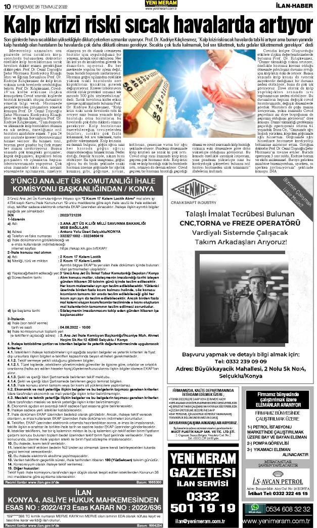 28 Temmuz 2022 Yeni Meram Gazetesi
