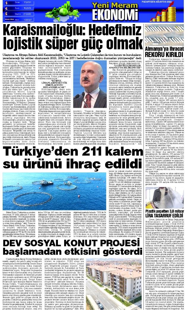 7 Ağustos 2022 Yeni Meram Gazetesi
