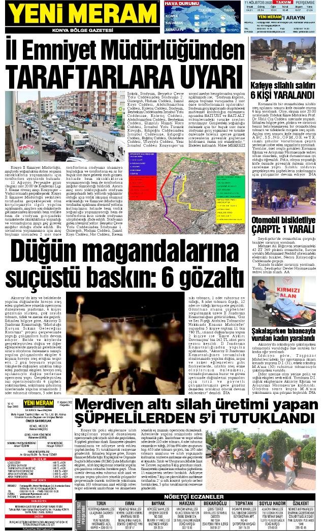 11 Ağustos 2022 Yeni Meram Gazetesi
