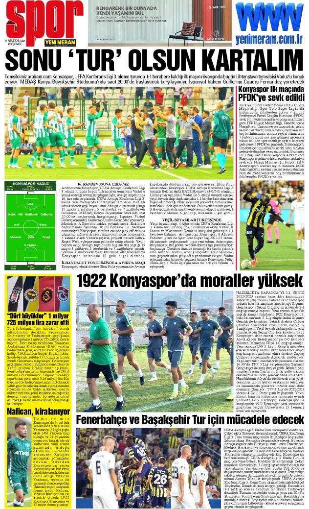 11 Ağustos 2022 Yeni Meram Gazetesi
