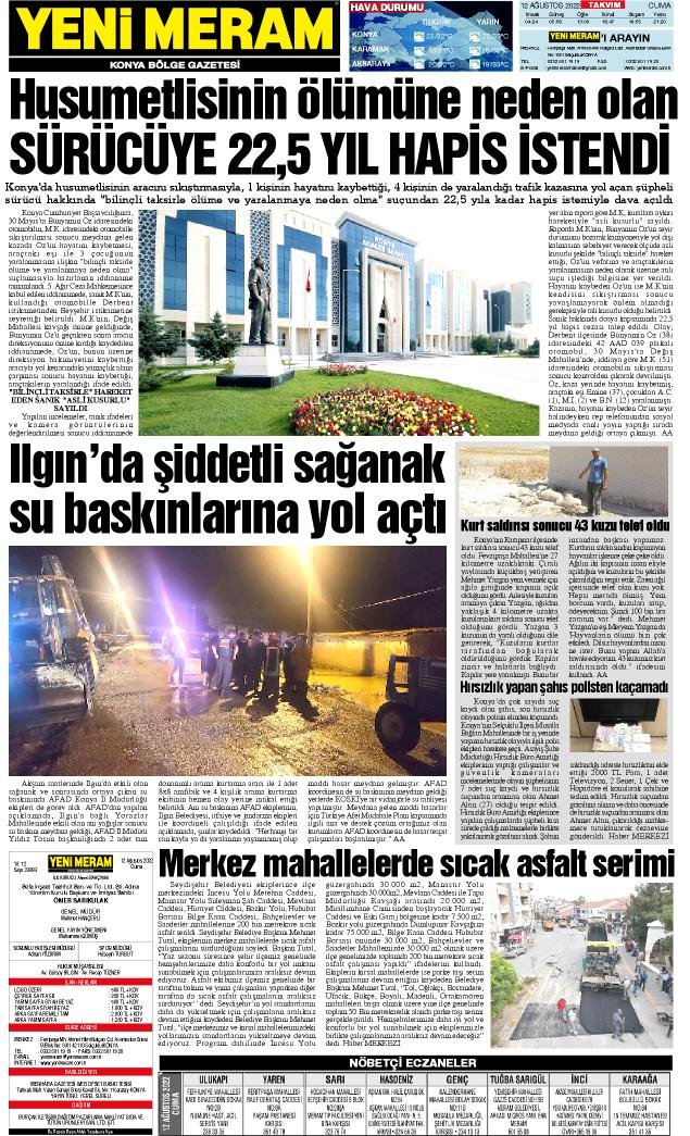 12 Ağustos 2022 Yeni Meram Gazetesi
