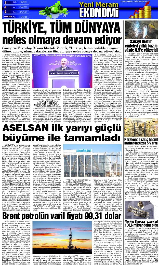 13 Ağustos 2022 Yeni Meram Gazetesi