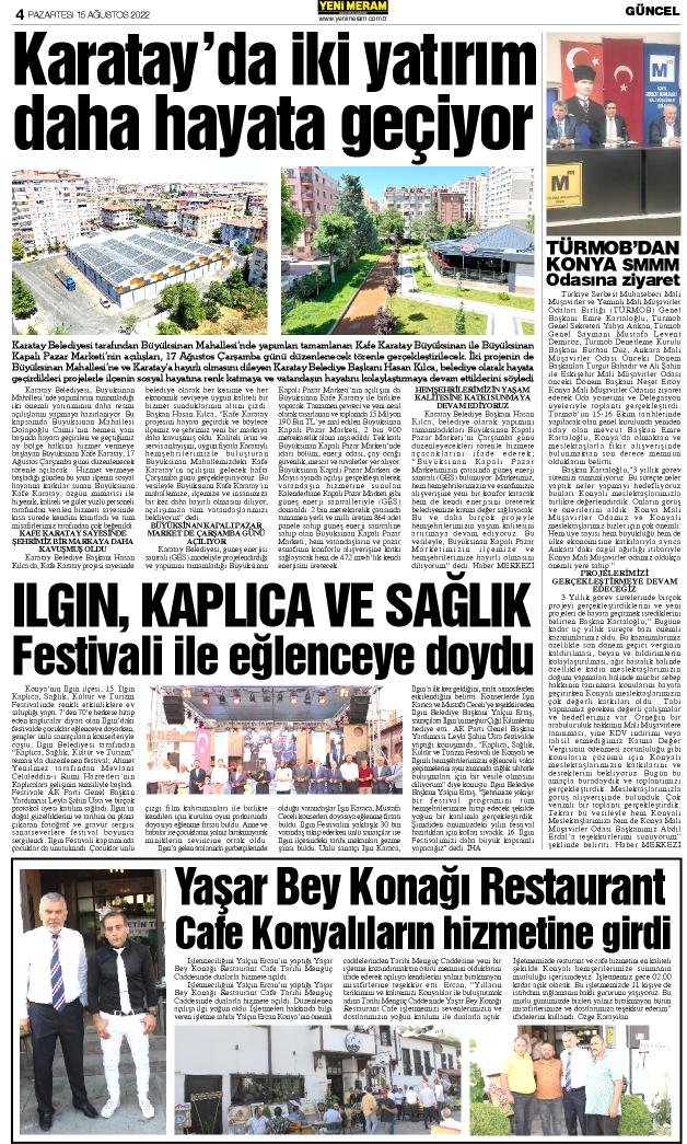 15 Ağustos 2022 Yeni Meram Gazetesi