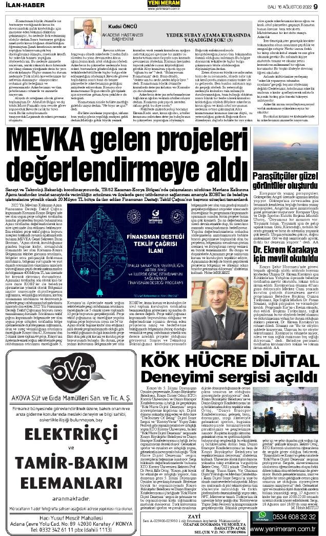 16 Ağustos 2022 Yeni Meram Gazetesi
