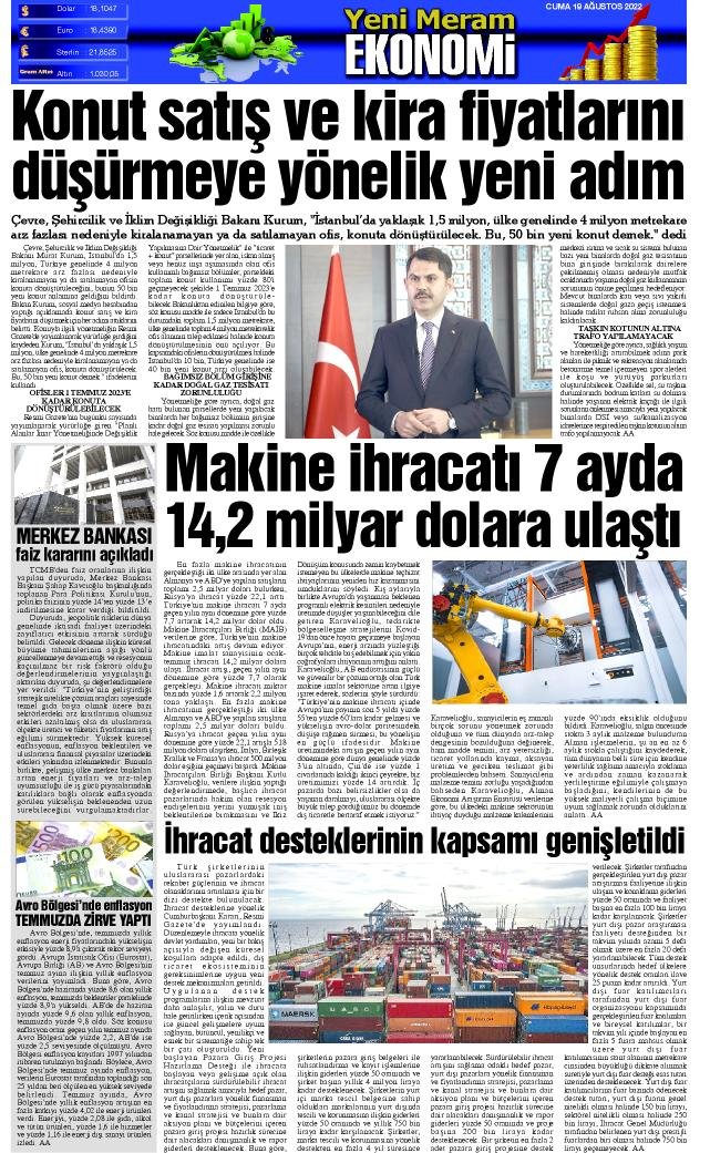 19 Ağustos 2022 Yeni Meram Gazetesi
