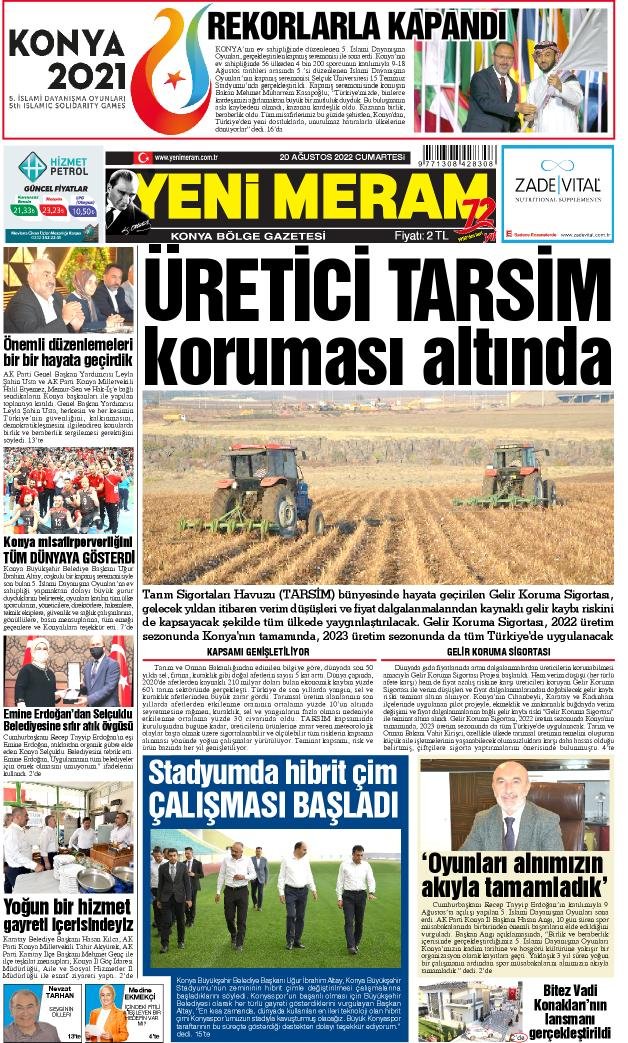 20 Ağustos 2022 Yeni Meram Gazetesi