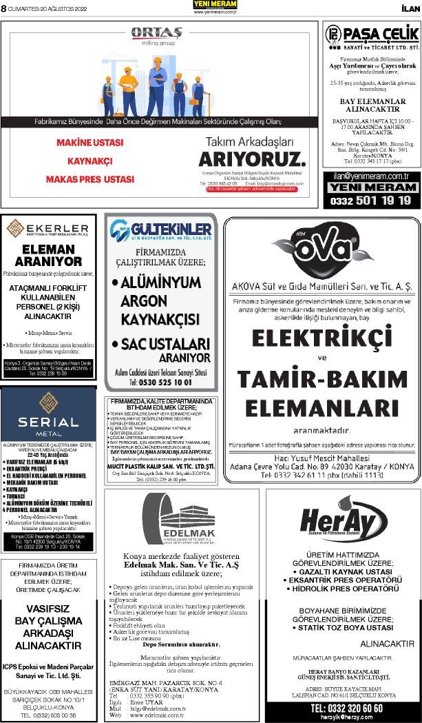 20 Ağustos 2022 Yeni Meram Gazetesi