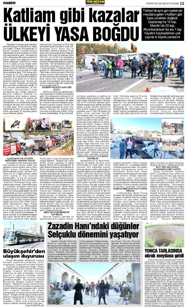 22 Ağustos 2022 Yeni Meram Gazetesi
