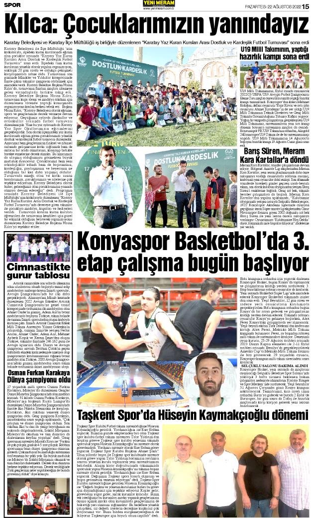 22 Ağustos 2022 Yeni Meram Gazetesi
