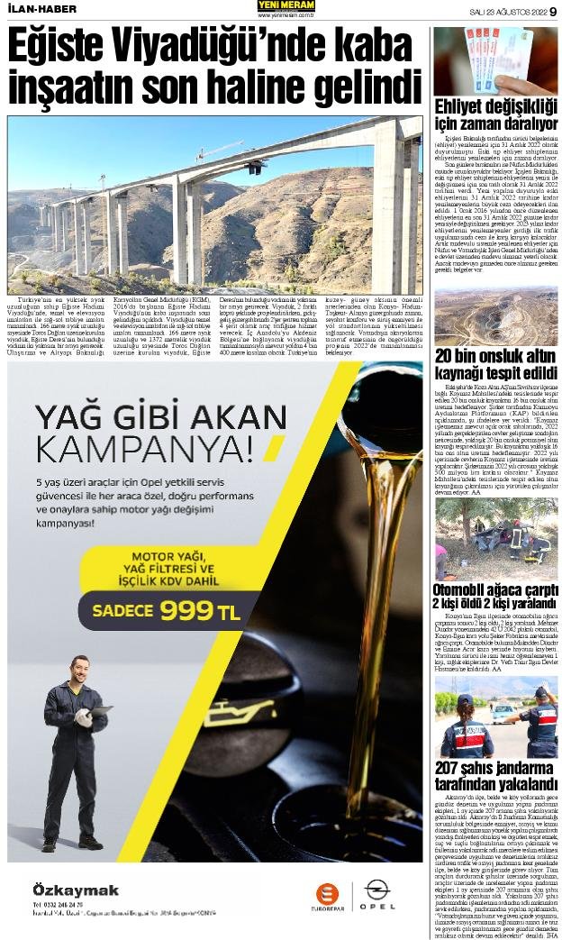 23 Ağustos 2022 Yeni Meram Gazetesi
