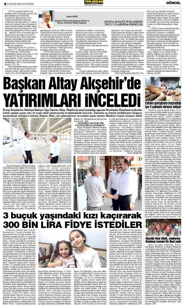 26 Ağustos 2022 Yeni Meram Gazetesi
