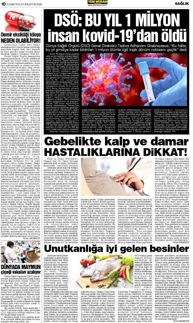 27 Ağustos 2022 Yeni Meram Gazetesi