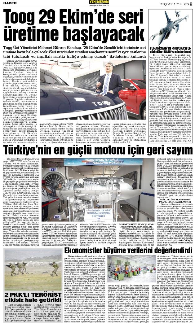 1 Eylül 2022 Yeni Meram Gazetesi
