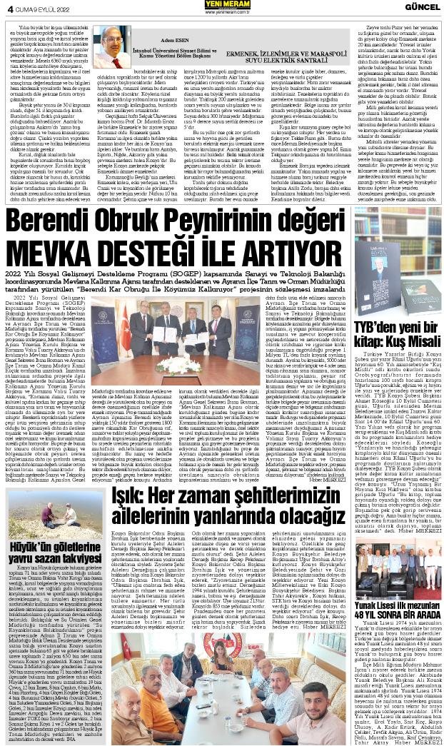 9 Eylül 2022 Yeni Meram Gazetesi
