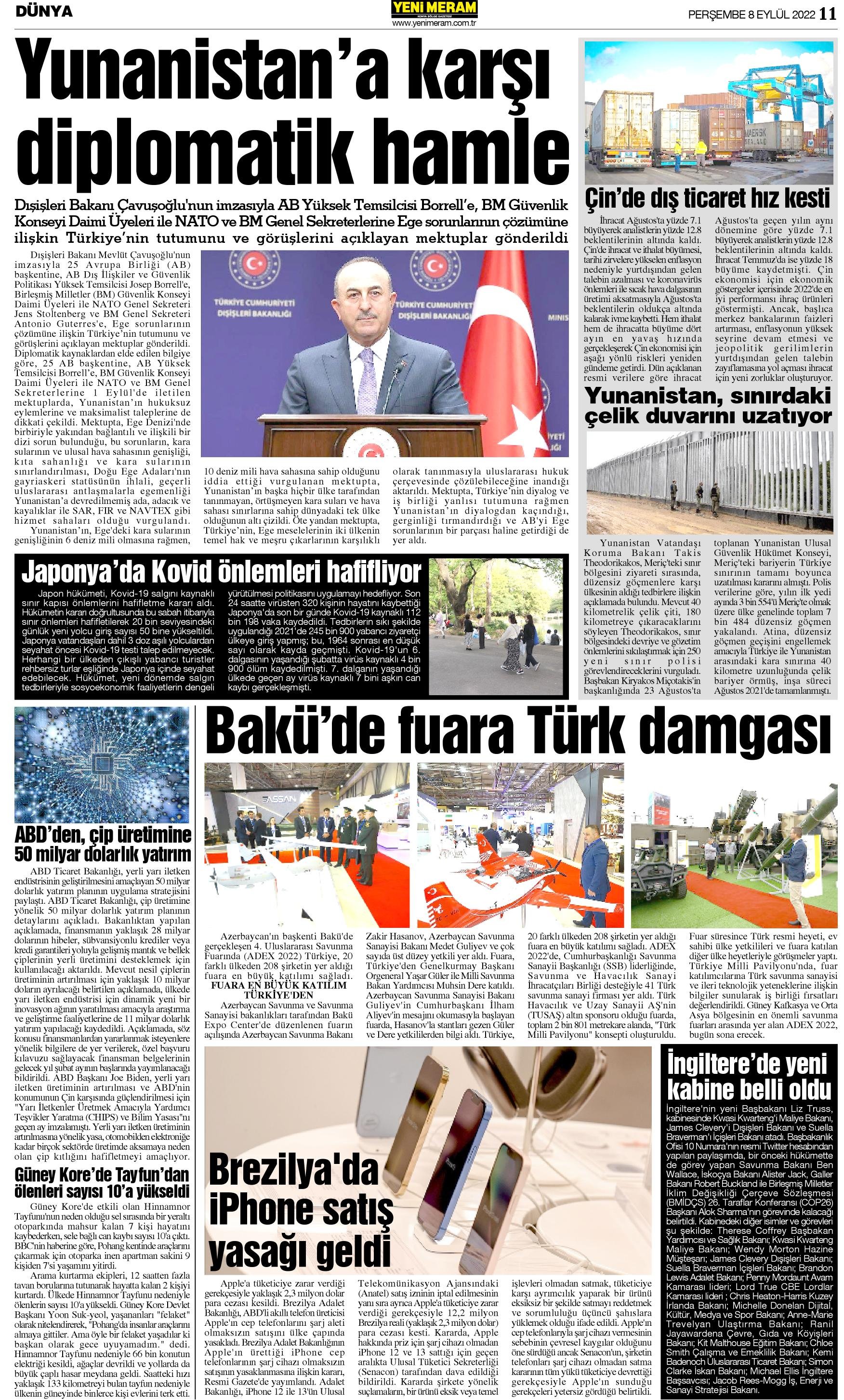 8 Eylül 2022 Yeni Meram Gazetesi

