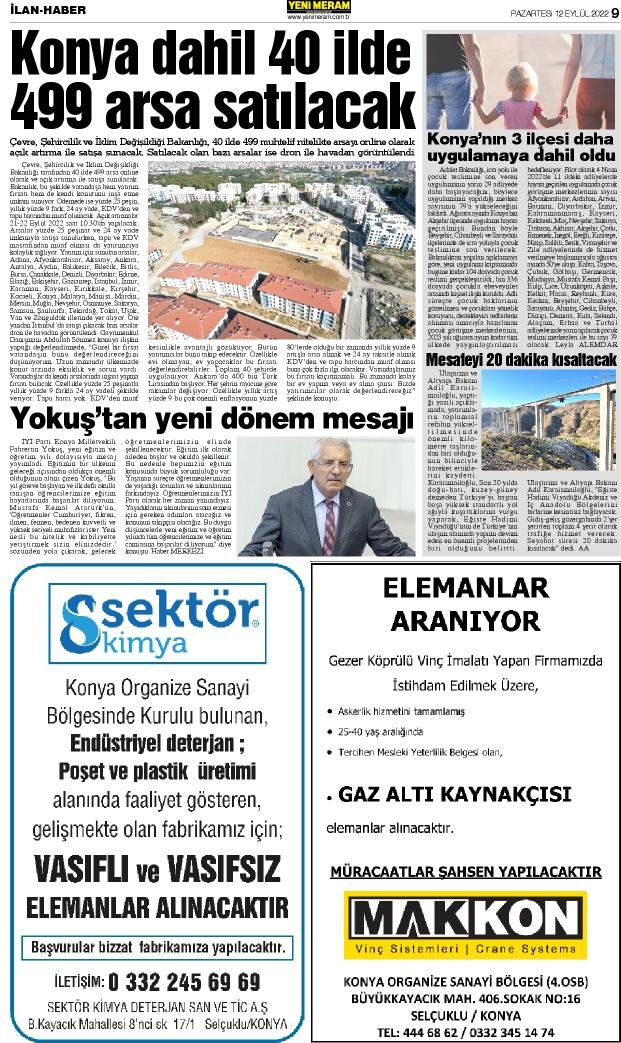 12 Eylül 2022 Yeni Meram Gazetesi
