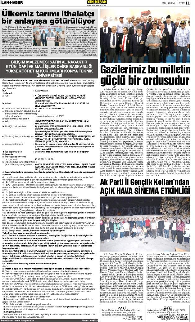 20 Eylül 2022 Yeni Meram Gazetesi
