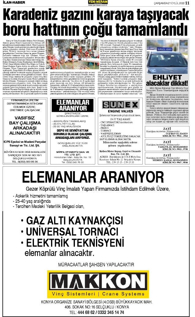 21 Eylül 2022 Yeni Meram Gazetesi
