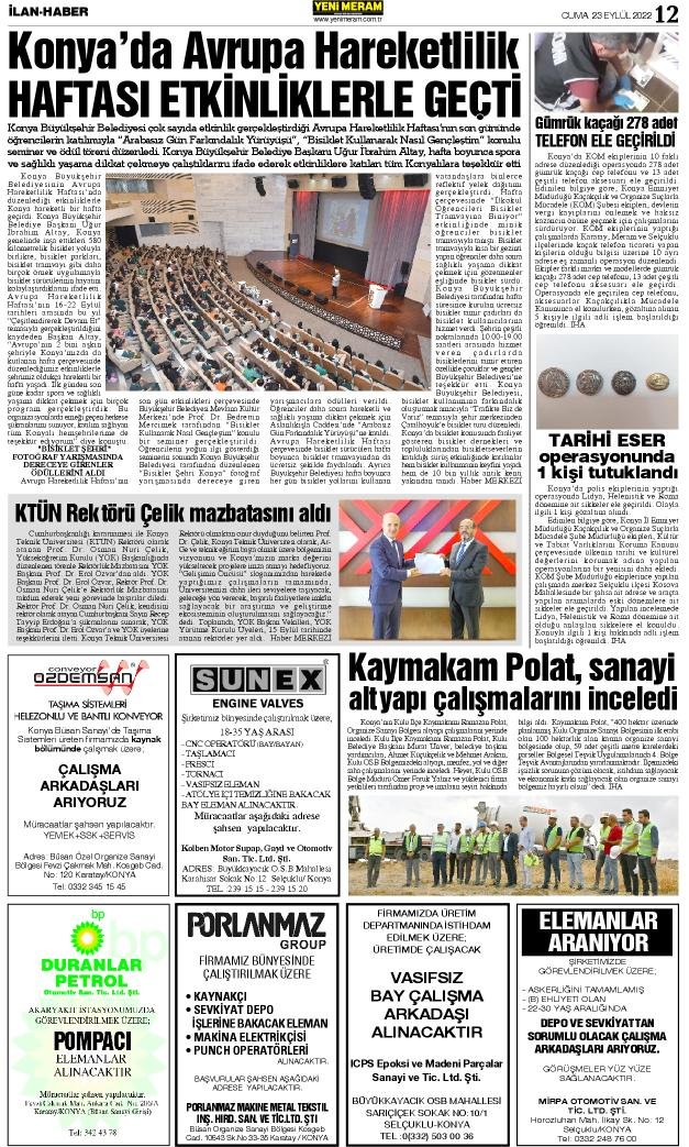 23 Eylül 2022 Yeni Meram Gazetesi

