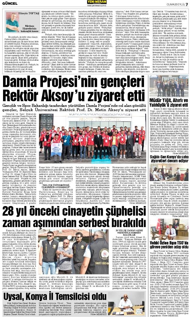 23 Eylül 2022 Yeni Meram Gazetesi
