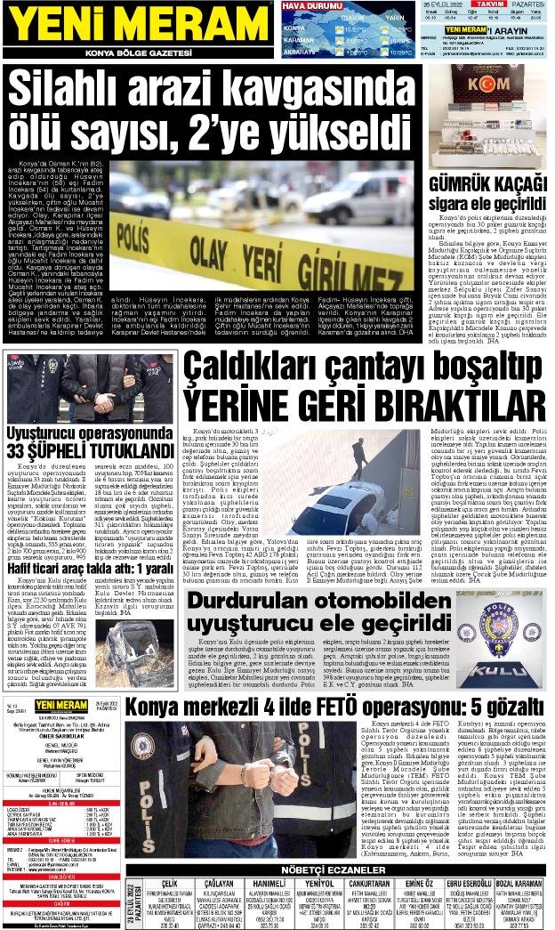 26 Eylül 2022 Yeni Meram Gazetesi
