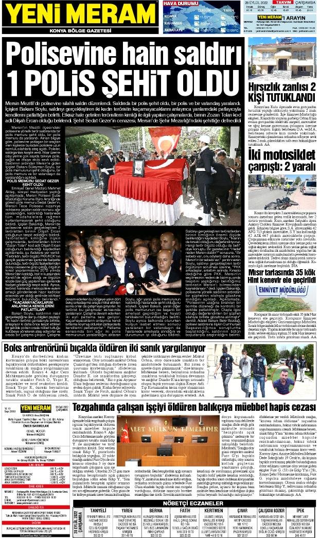 28 Eylül 2022 Yeni Meram Gazetesi
