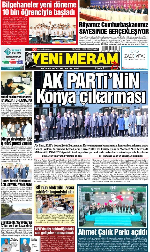 29 Eylül 2022 Yeni Meram Gazetesi
