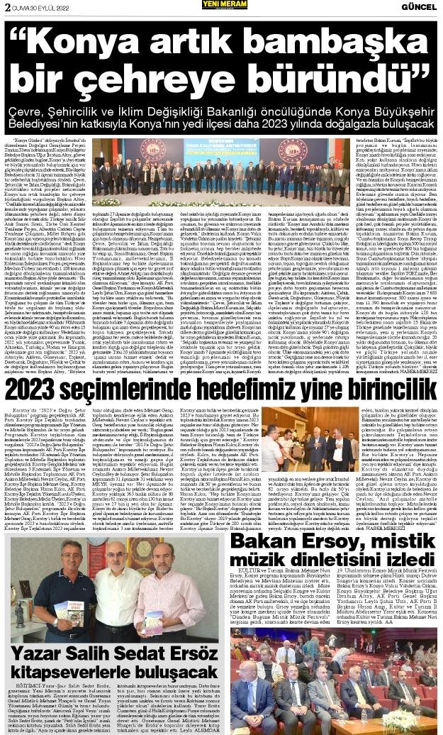 30 Eylül 2022 Yeni Meram Gazetesi
