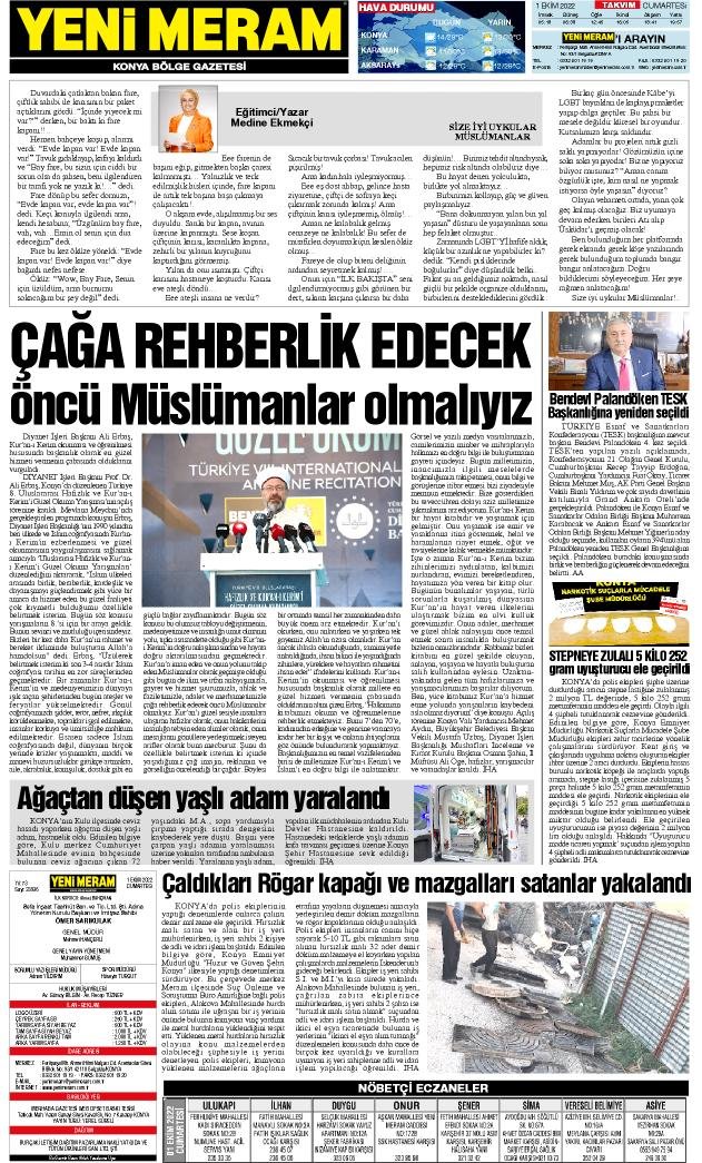 1 Ekim 2022 Yeni Meram Gazetesi