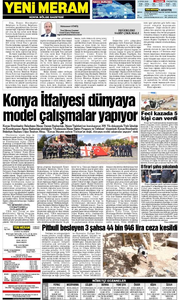 3 Ekim 2022 Yeni Meram Gazetesi