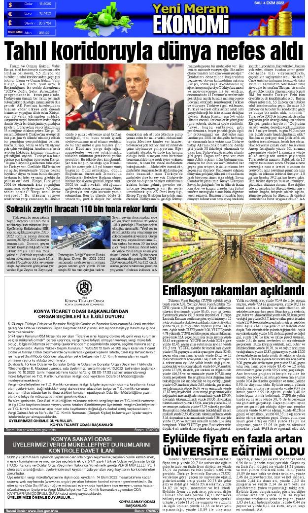 4 Ekim 2022 Yeni Meram Gazetesi
