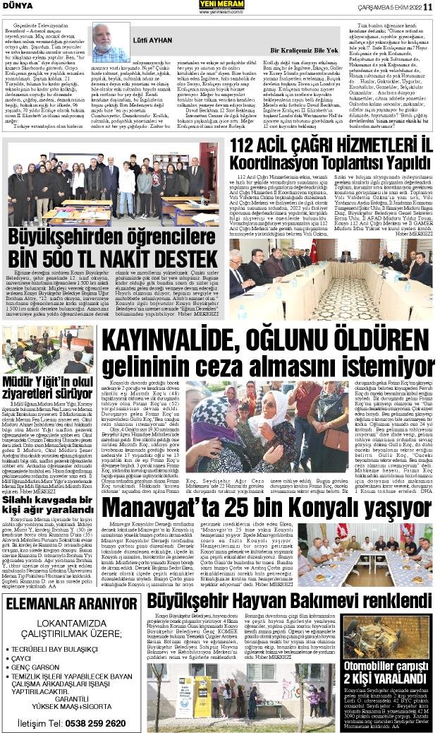 5 Ekim 2022 Yeni Meram Gazetesi