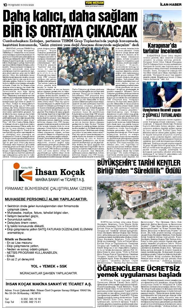 6 Ekim 2022 Yeni Meram Gazetesi
