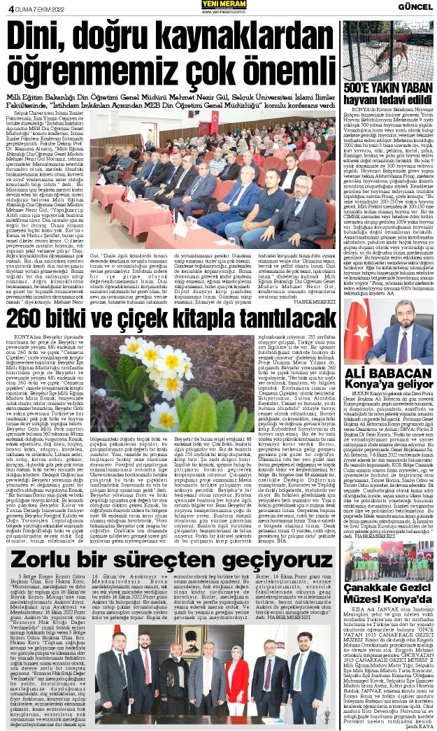 7 Ekim 2022 Yeni Meram Gazetesi
