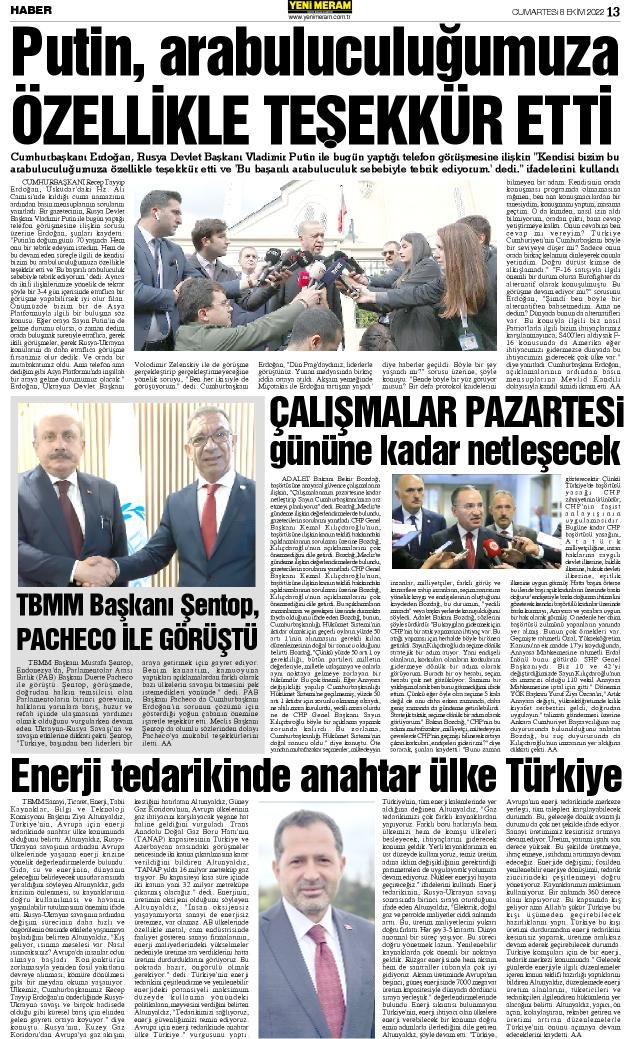 8 Ekim 2022 Yeni Meram Gazetesi