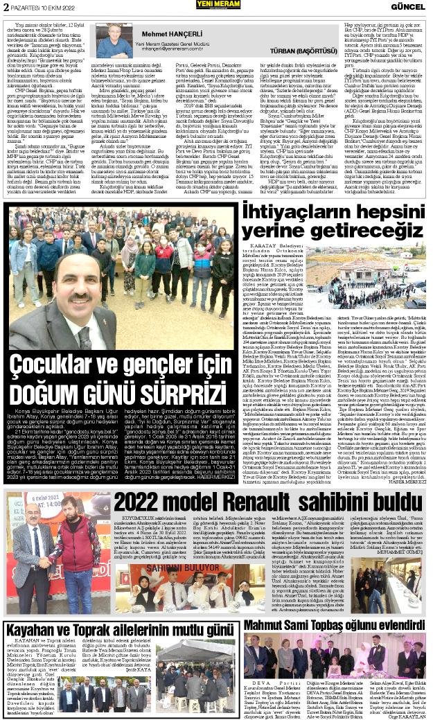10 Ekim 2022 Yeni Meram Gazetesi