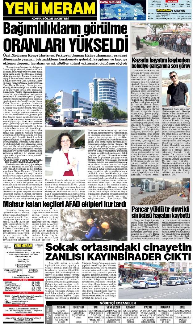 11 Ekim 2022 Yeni Meram Gazetesi
