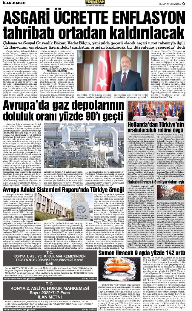 14 Ekim 2022 Yeni Meram Gazetesi
