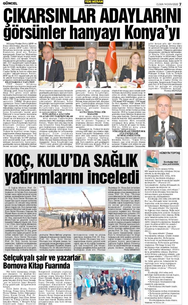14 Ekim 2022 Yeni Meram Gazetesi

