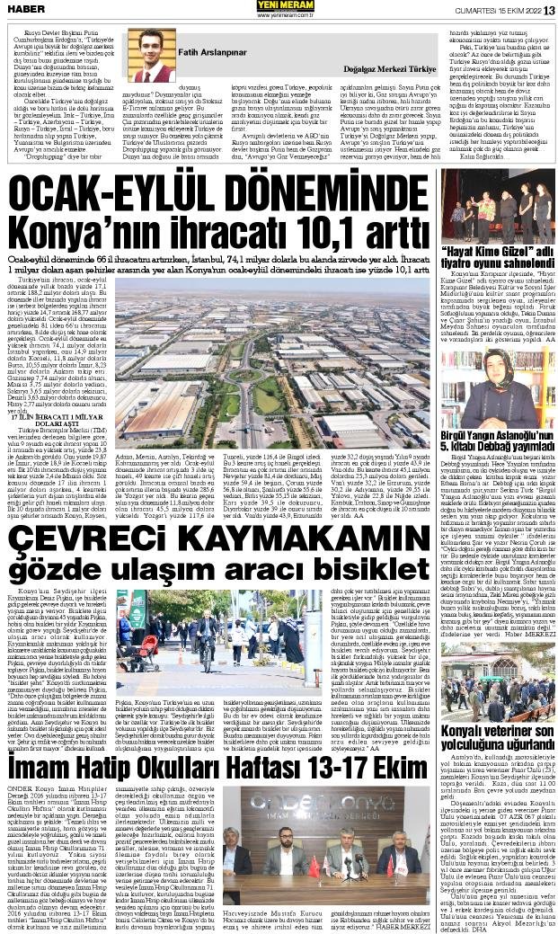 15 Ekim 2022 Yeni Meram Gazetesi