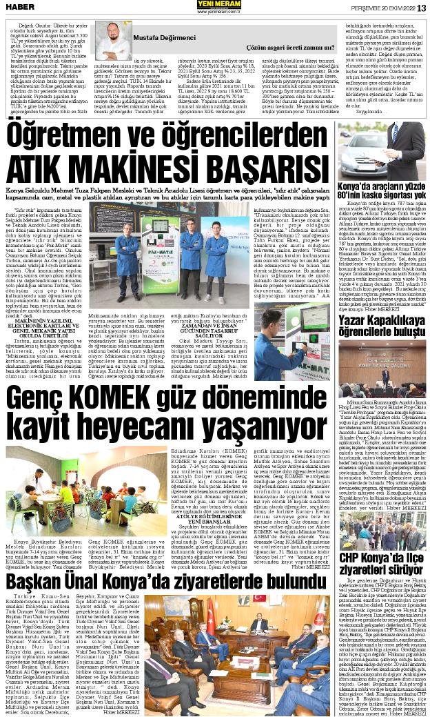 20 Ekim 2022 Yeni Meram Gazetesi
