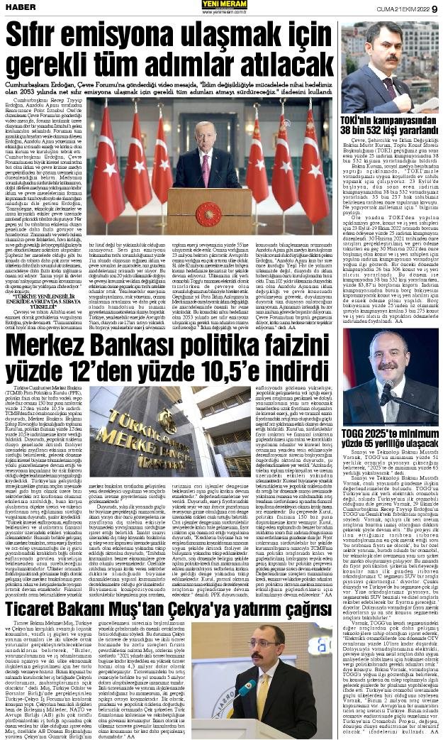21 Ekim 2022 Yeni Meram Gazetesi
